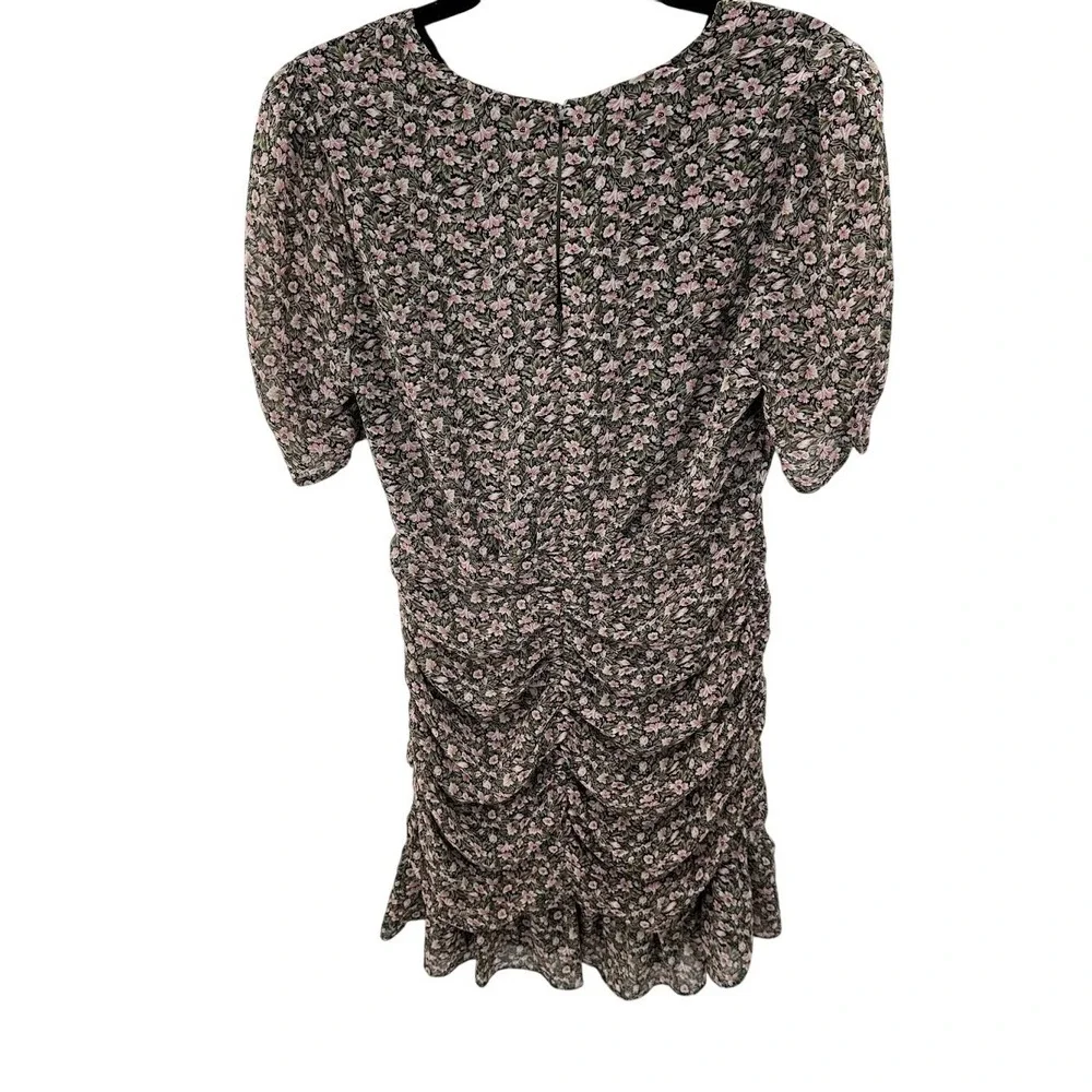 ASTR The Label Floral Ruched Mini Dress Black Pink Womens Size Medium